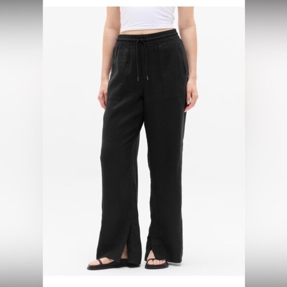 Athleta Retreat Linen Pants Size XL Wide Leg Black Minimalist Casual Basic - Picture 2 of 14